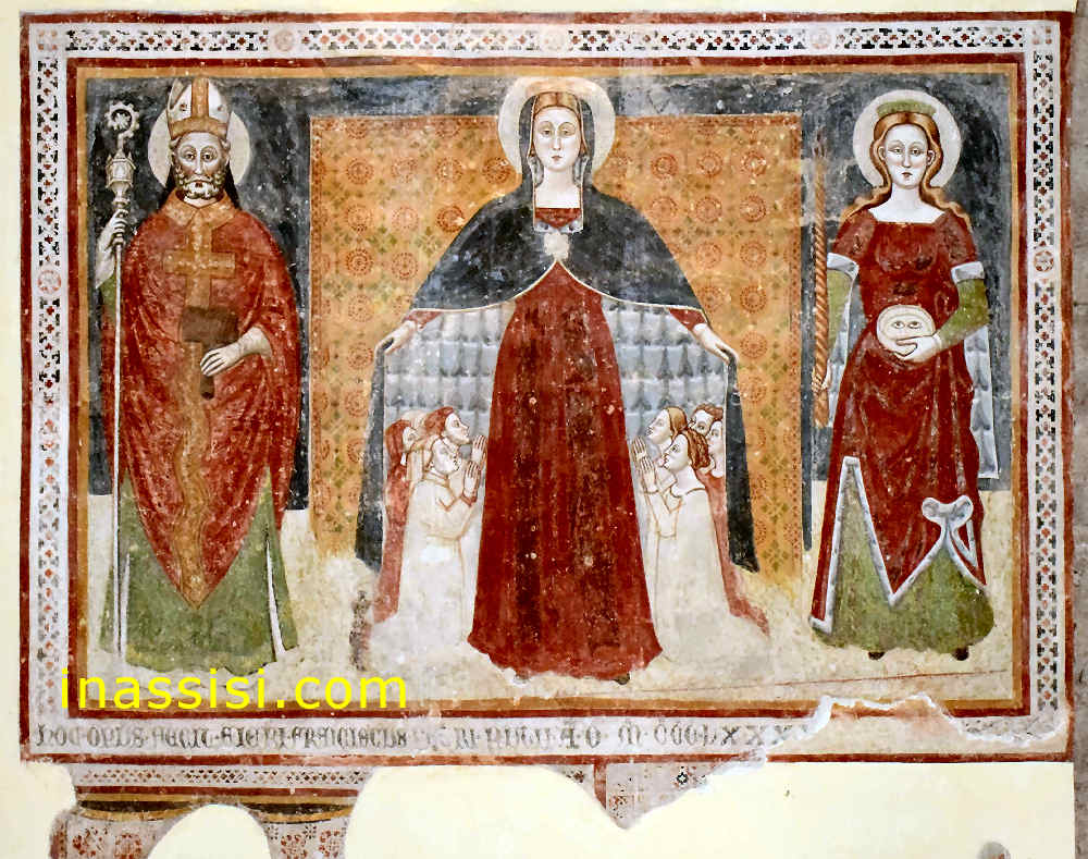 Madonna della Misericordia tra i Santi Biagio e Lucia del Maestro di San Leonardo XIV secolo